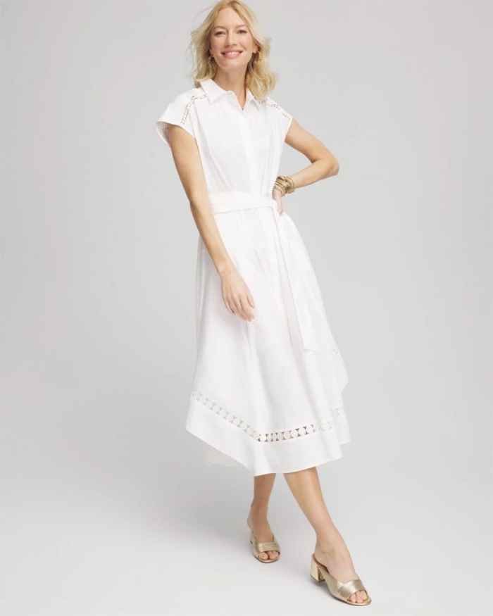 Chicos Poplin Circle Trim Maxi Shirtdress - ALABASTER