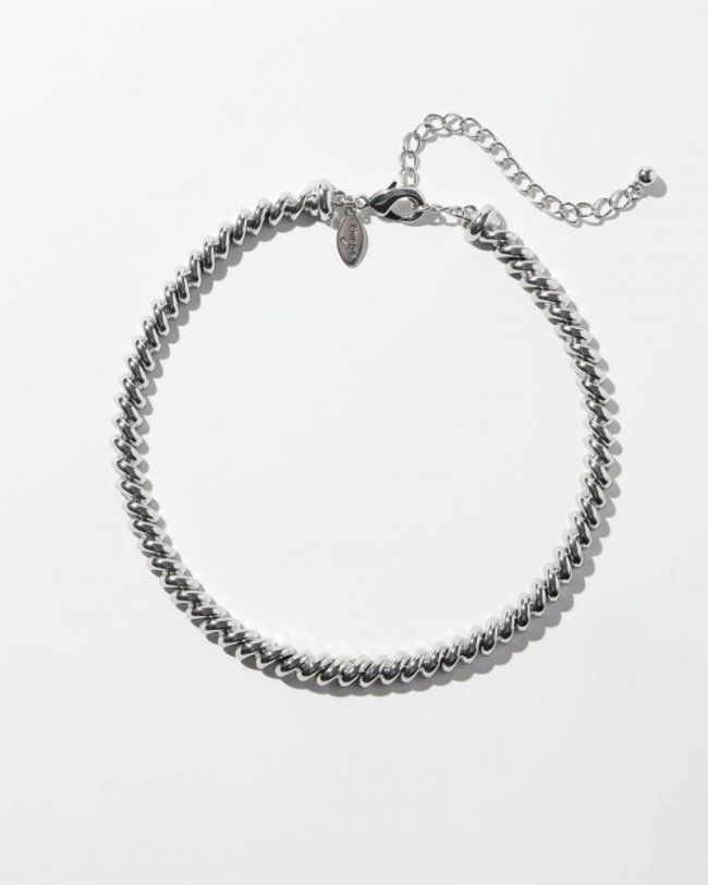 Chicos Silver Tone Twist Collar Necklace - SILVER