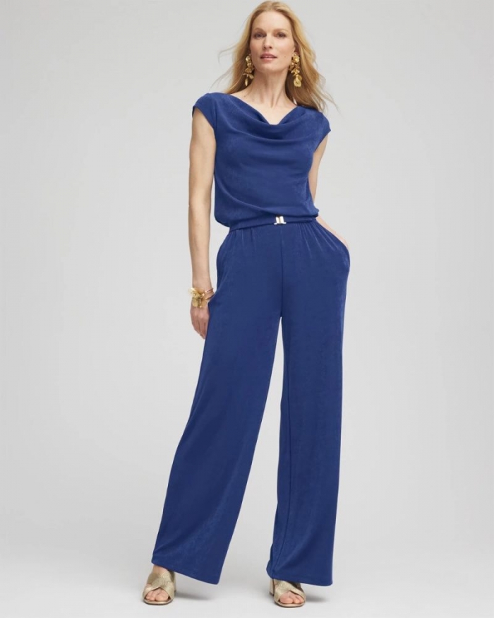 Chicos Travelers™ Cowlneck Belted Jumpsuit - BLUE CASA