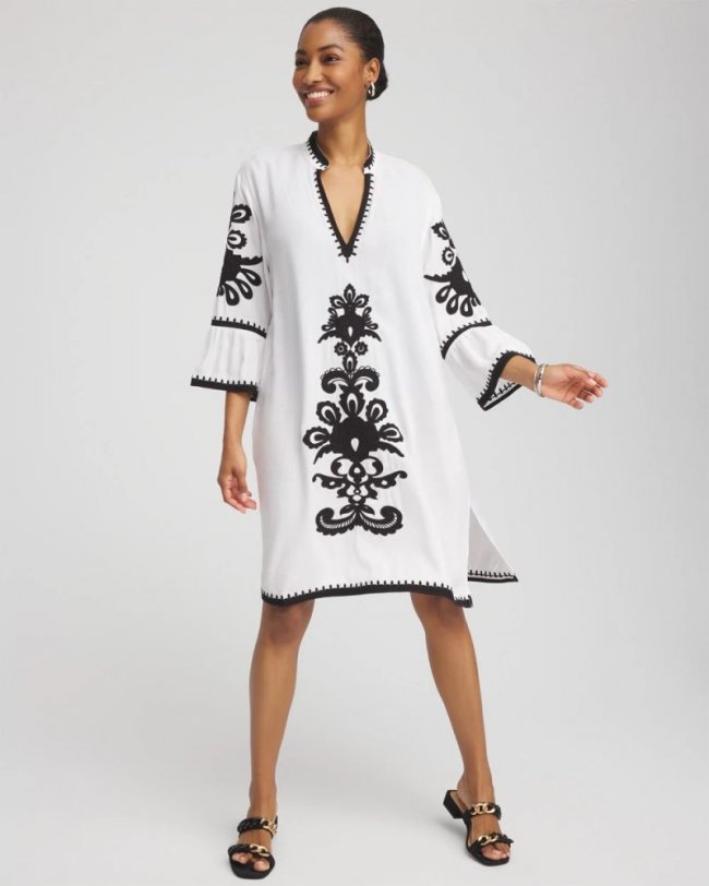 Chicos Embroidered Beach Swimsuit Cover Up - ALABASTER