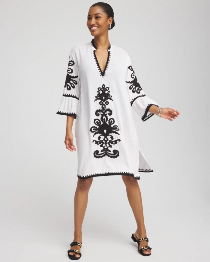 Chicos Embroidered Beach Swimsuit Cover Up - ALABASTER