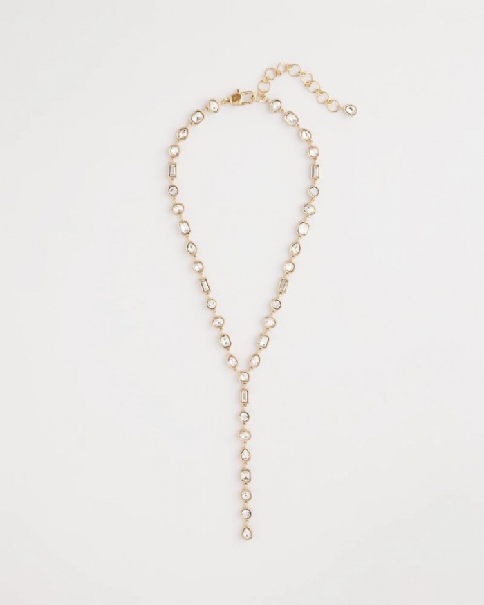 Chicos Bezel Set Goldtone Y-Necklace - GOLD