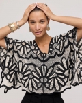 Chicos Crochet Lace Contrast Floral Poncho - BLACK AND NEUTRAL Chicos Crochet Lace Contrast Floral Poncho - BLACK AND NEUTRAL