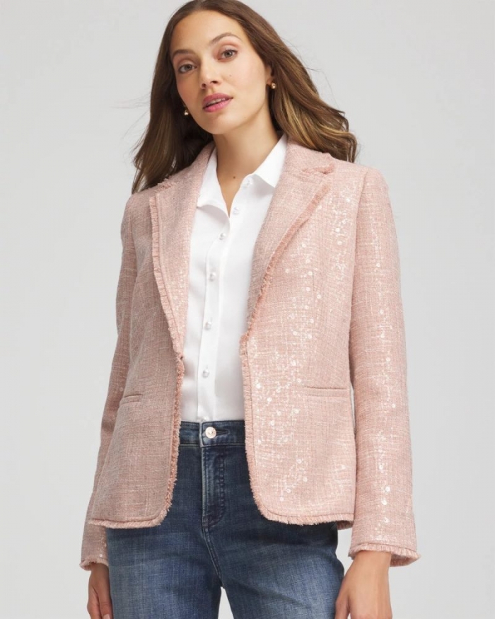 Chicos Party Tweed Sequins Blazer - PINK