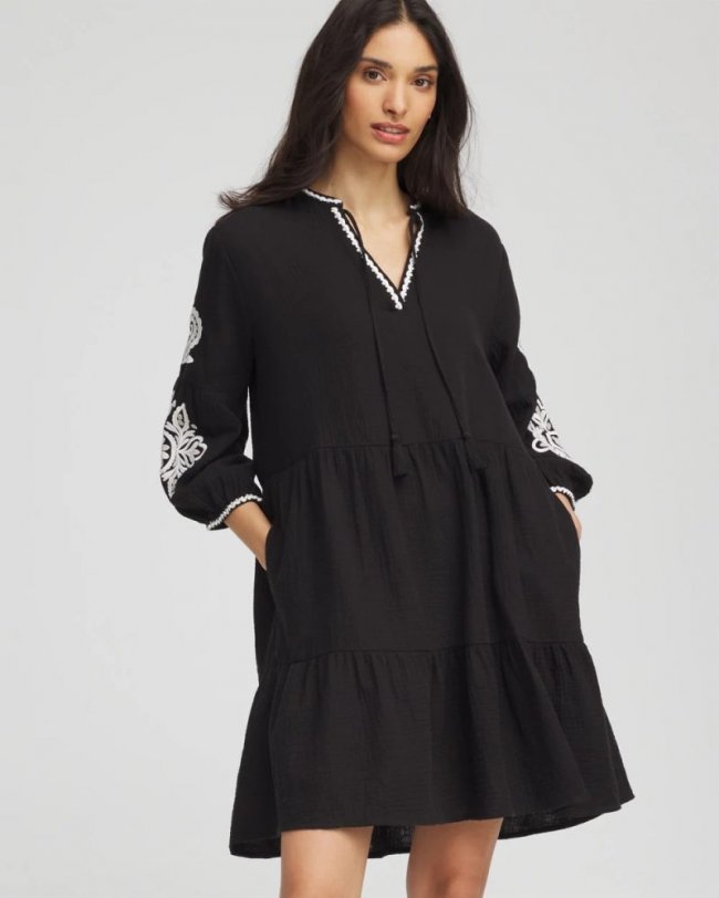 Chicos Woven Embroidered Swim Cover-Up - BLACK