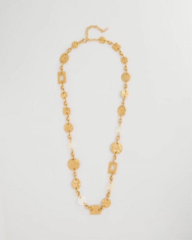 Chicos Pearl Hammered Long Necklace - GOLD