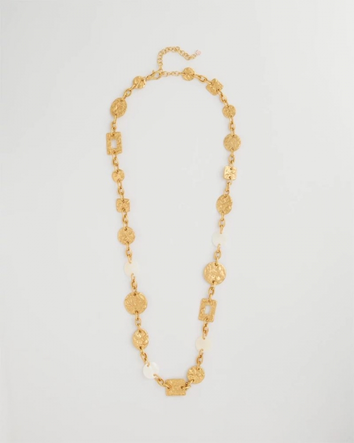 Chicos Pearl Hammered Long Necklace - GOLD