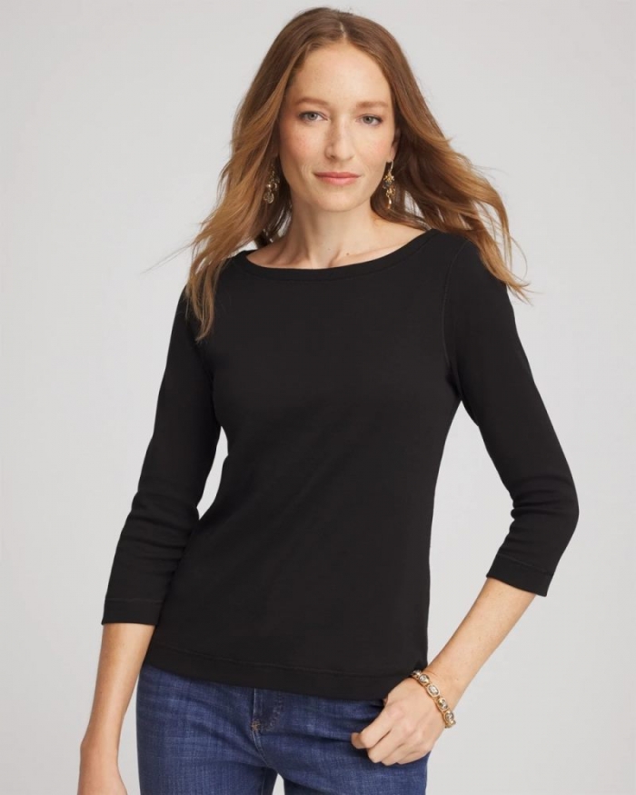Chicos Pima Cotton 3/4 Sleeve Tee - BLACK