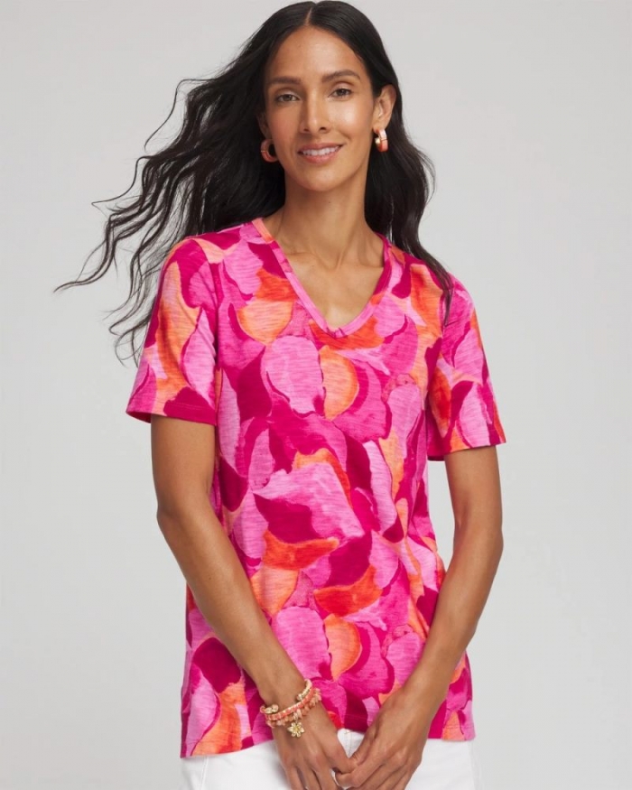 Chicos Watercolor Short Sleeve Forward-Seam Tee - CRUSHED BERRIES