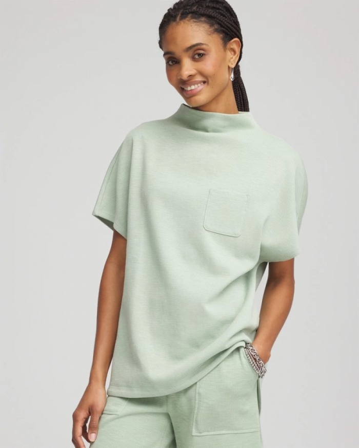 Chicos Zenergy® Beach Slub Funnel Neck Pullover Top - MOROCCAN MINT