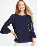 Chicos Indigo Denim Trumpet Sleeve Top - DENIM Chicos Indigo Denim Trumpet Sleeve Top - DENIM
