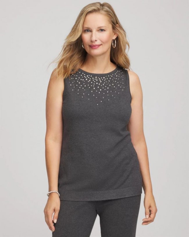 Chicos Travelers™ Rhinestone Tank - GRAPHITE GRAY