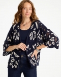 Chicos Woven Crochet Lace Contrast Kimono - PASSPORT BLUE Chicos Woven Crochet Lace Contrast Kimono - PASSPORT BLUE