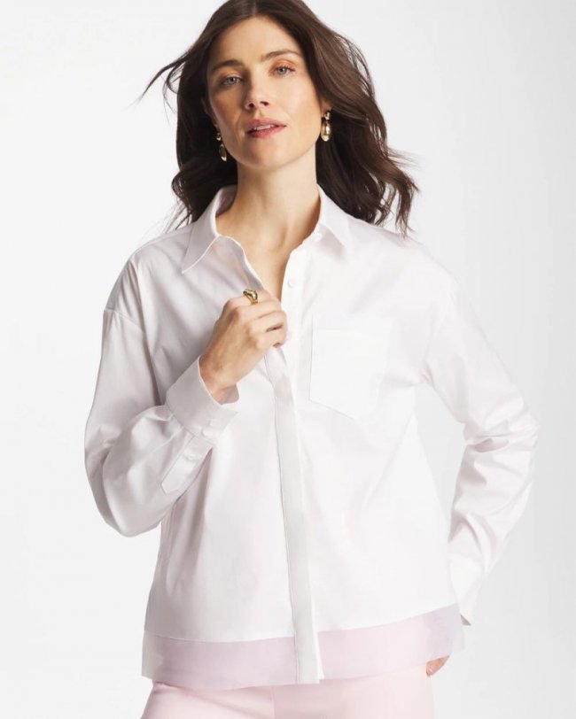 Chicos Poplin Organza Collared Shirt - ALABASTER Chicos Poplin Organza Collared Shirt - ALABASTER