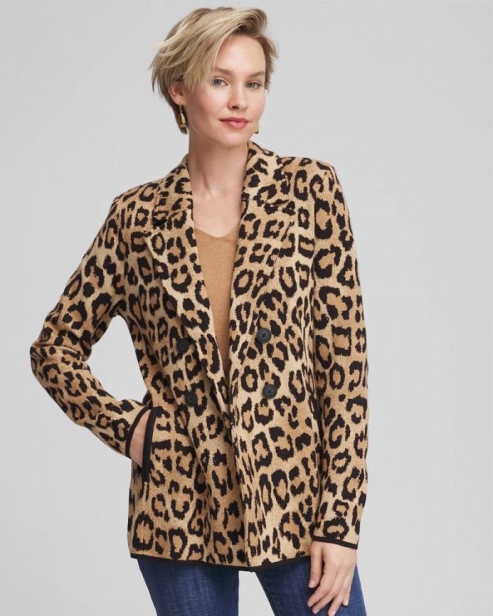 Chicos Animal Print Sweater Blazer - CAMEL