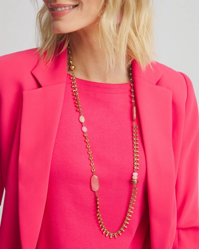 Chicos Single Strand Pink Quartz Necklace - PINK