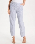 Chicos Striped Seersucker Straight Ankle Pants - BLUE
