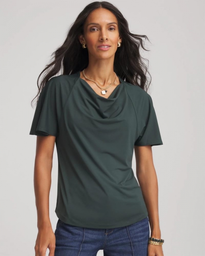 Chicos Jersey Knit Cowlneck Tee - DARKEST SPRUCE