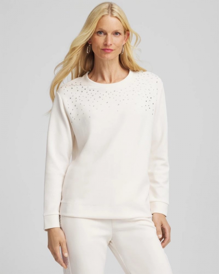 Chicos Zenergy® Rhinestone Pullover Top - ENGLISH CREAM