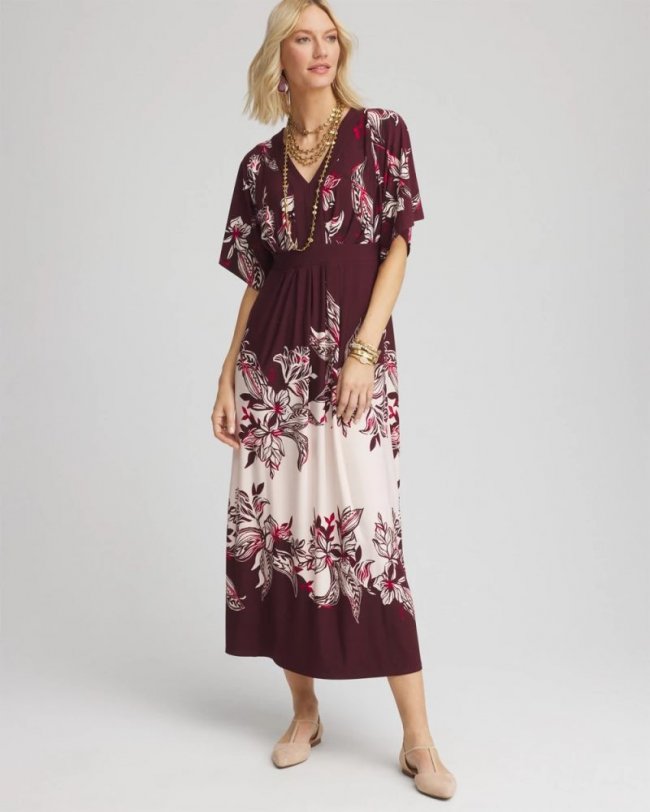 Chicos Floral Flutter-Sleeve Maxi Dress - BLACK