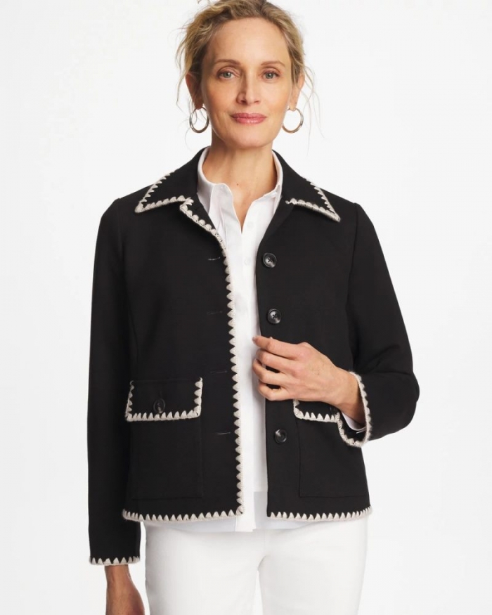 Chicos Knit Shacket - BLACK