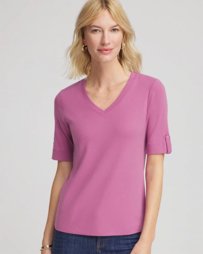 Chicos Pima V-Neck Tee - VIOLET SHADOW