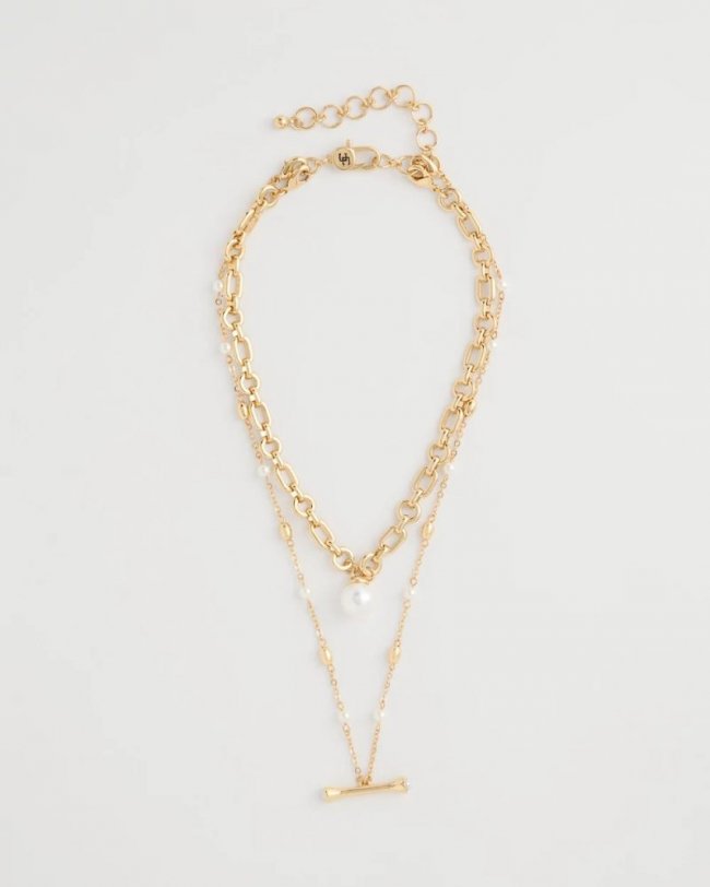 Chicos Toggle Bar Pearl Pendant Necklace - PEARL