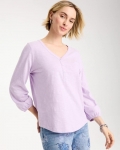 Chicos Puff Sleeve Cotton Slub Henley Tee - ORCHID MIST Chicos Puff Sleeve Cotton Slub Henley Tee - ORCHID MIST