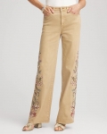 Chicos Embroidered High-Rise Wide-Leg Jeans - CAFE AROMA Chicos Embroidered High-Rise Wide-Leg Jeans - CAFE AROMA