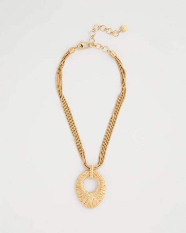Chicos Crinkle Goldtone Pendant Necklace - GOLD