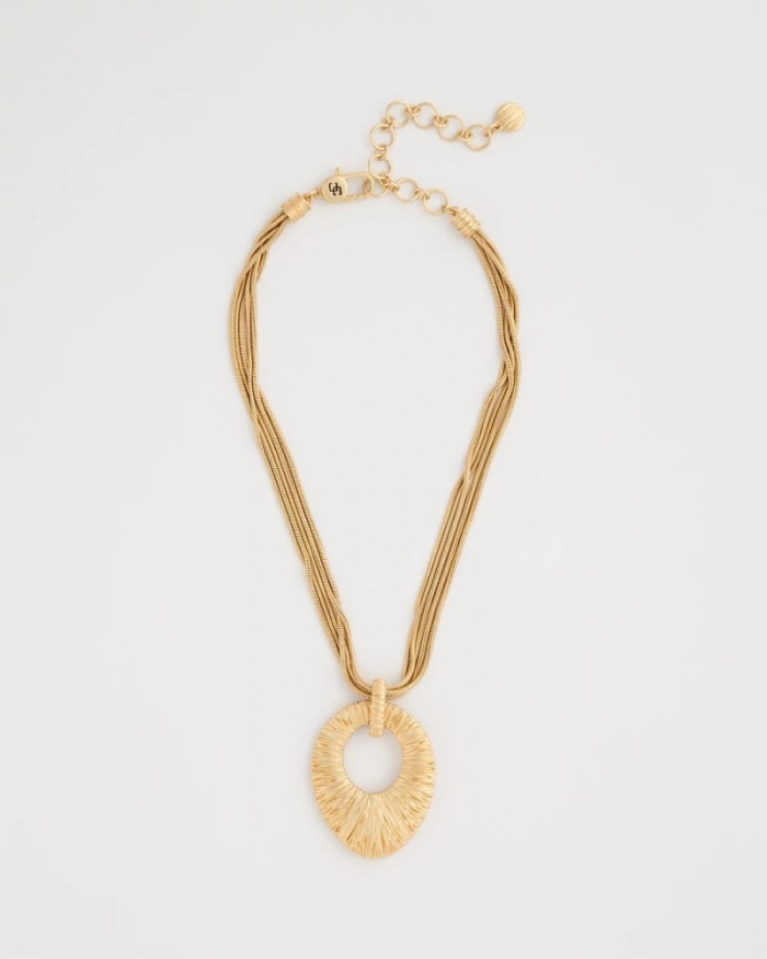 Chicos Crinkle Goldtone Pendant Necklace - GOLD