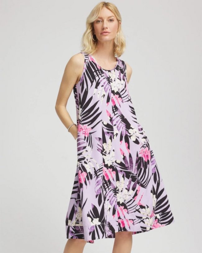 Chicos Zenergy® Floral Palms Lightweight Midi Dress - VIOLET AURA