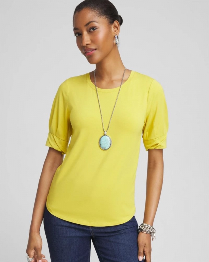 Chicos Touch of Cool™ Pleated Roll Cuff Tee - CITRON YELLOW