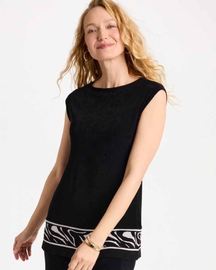 Chicos Travelers™ Abstract Zebra Trim Tunic - TRAVELERS BLACK