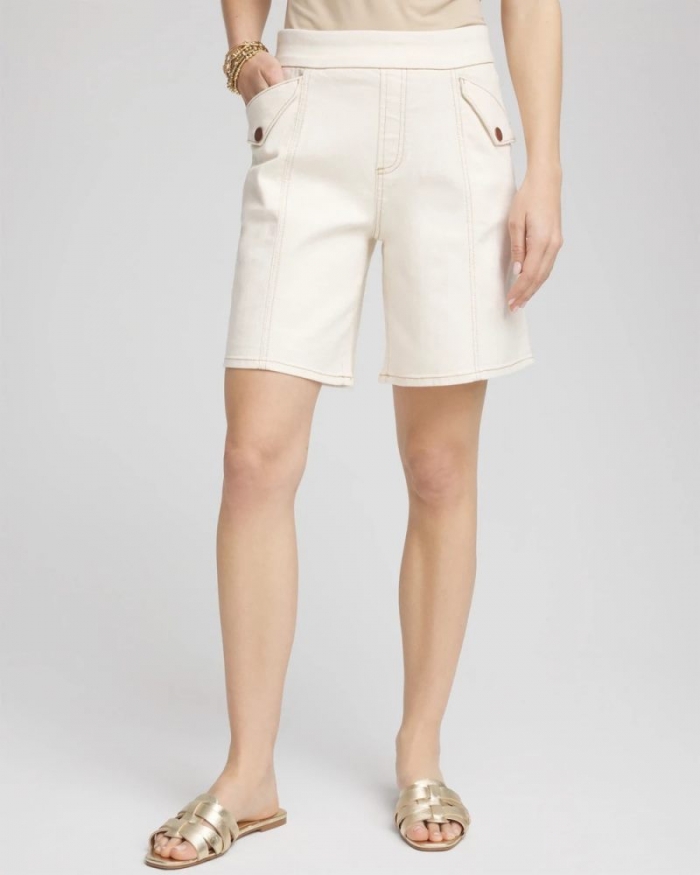 Chicos 8" Pull-On Stretch Denim Shorts - NATURAL SEEDED