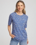 Chicos Printed Elbow Sleeve Tee - BLUE LOTUS