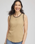 Chicos Contrast-Trim Ribbed Cotton Tank Top - CAFE AROMA Chicos Contrast-Trim Ribbed Cotton Tank Top - CAFE AROMA