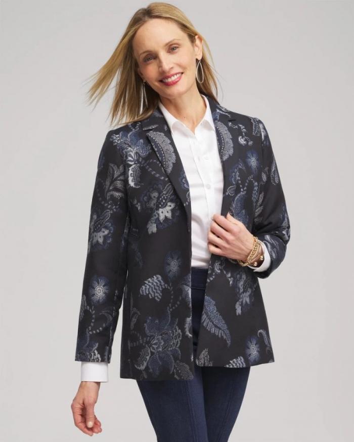 Chicos Floral Jacquard Blazer - CLASSIC NAVY