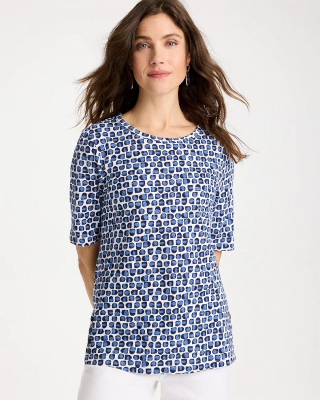 Chicos Cotton Slub Printed Tee - PASSPORT BLUE