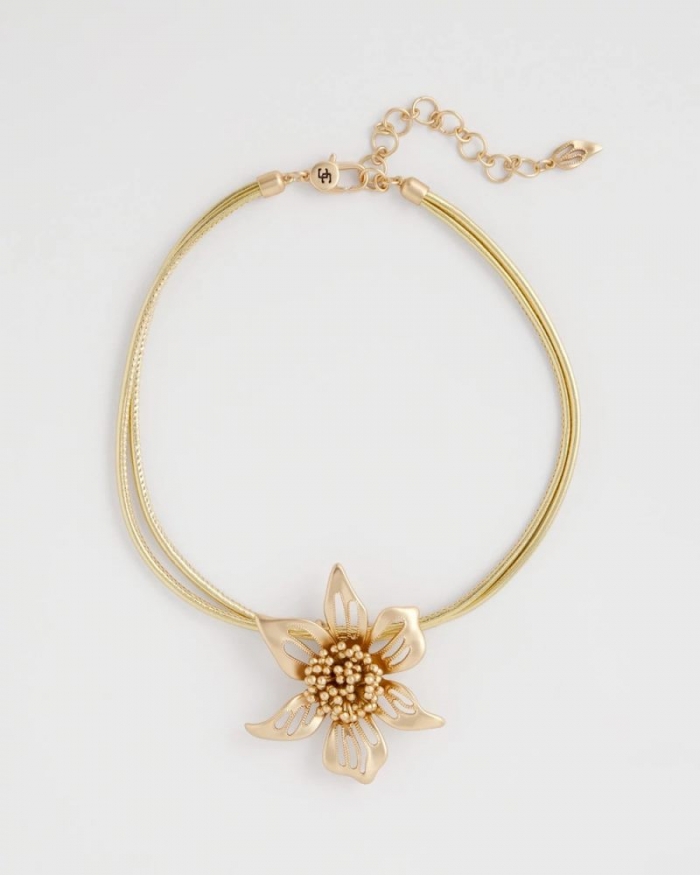 Chicos Gold Flower Pendant Necklace - GOLD