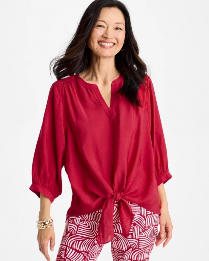 Chicos Tie-Front Top - CHERRY LUSH