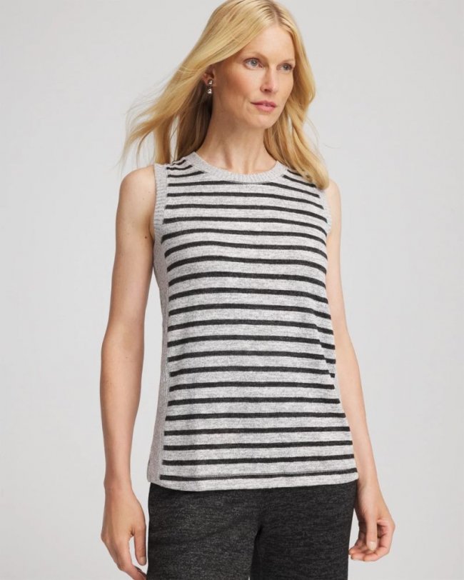 Chicos Zenergy® Striped Crewneck Tank - SALT AND PEPPER