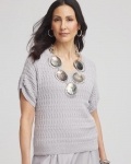 Chicos Sequin V-Neck Pullover Sweater - DOVE GRAY
