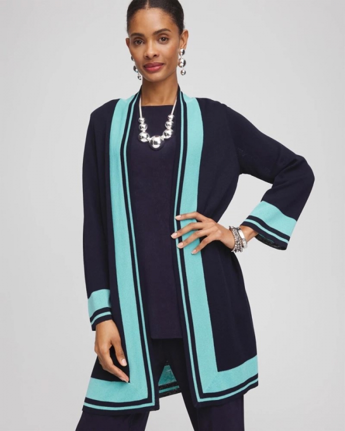 Chicos Travelers™ Collection Open-Front Cardigan - TRAVELERS INDIA INK