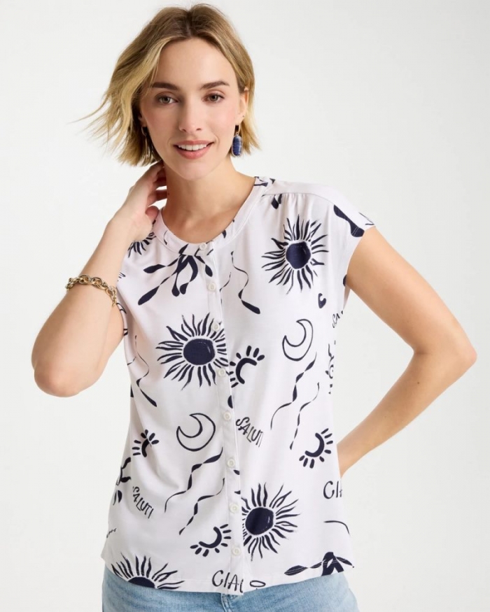 Chicos La Playa Refined Button Tee - PASSPORT BLUE