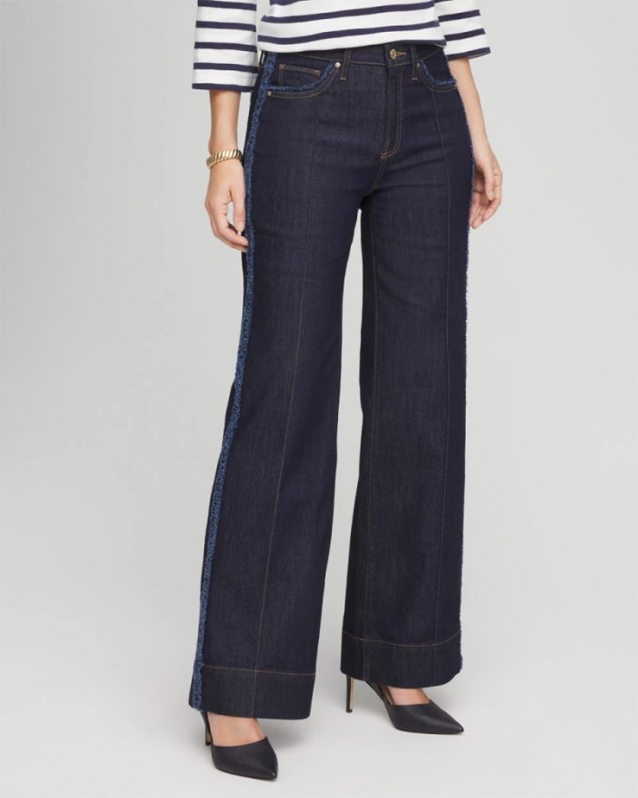 Chicos Frayed High-Rise Wide-Leg Jeans - CEDAR RINSE