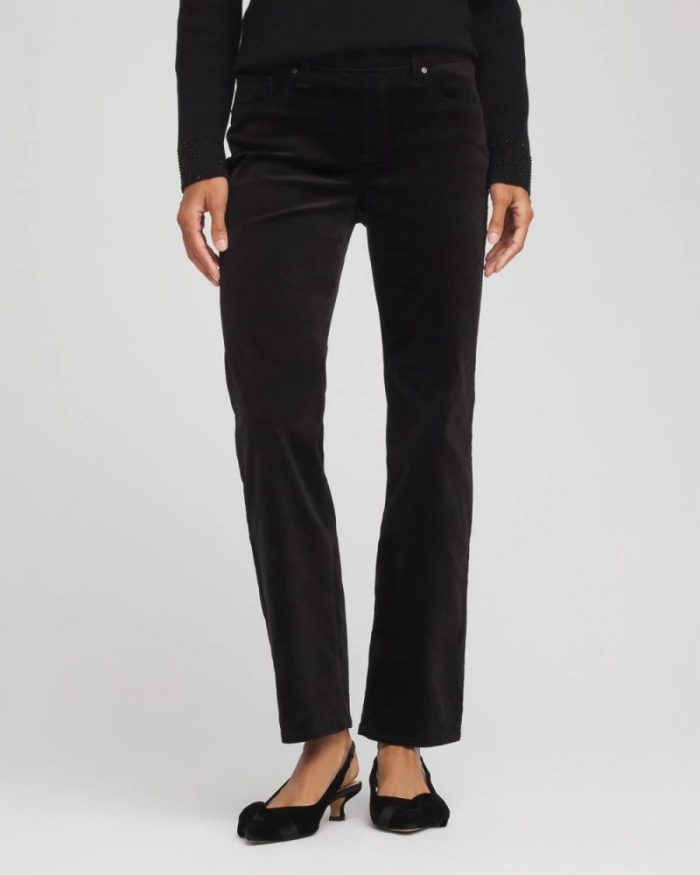 Chicos Velveteen Pull-On Flared Jeans - BLACK