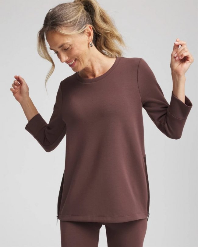 Chicos Zenergy® Satin-Trim Tunic - ESPRESSO