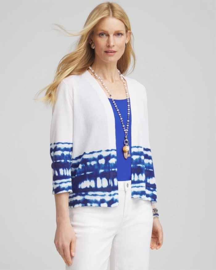 Chicos Tie-Dye Summer Romance Short Cardigan - ALABASTER