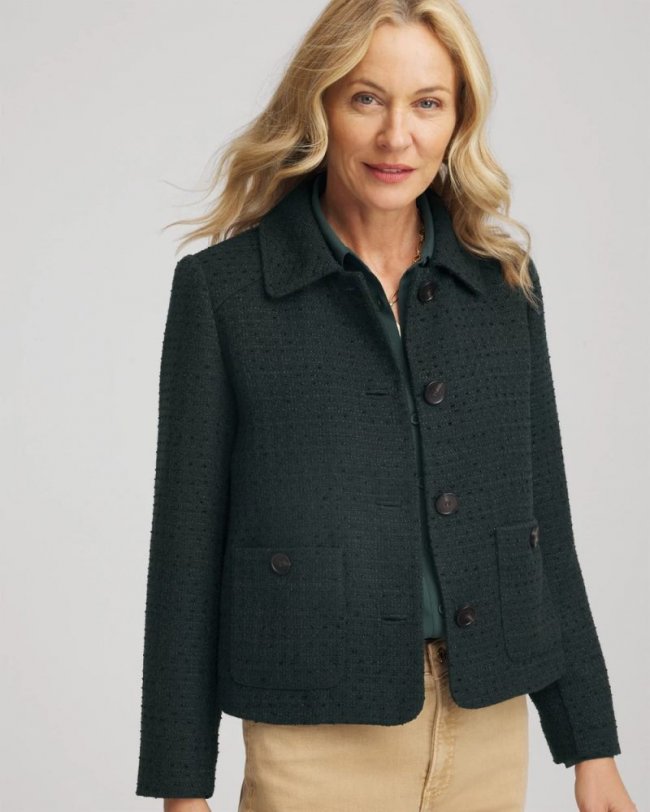 Chicos Tweed Cropped Jacket - DARKEST SPRUCE Chicos Tweed Cropped Jacket - DARKEST SPRUCE